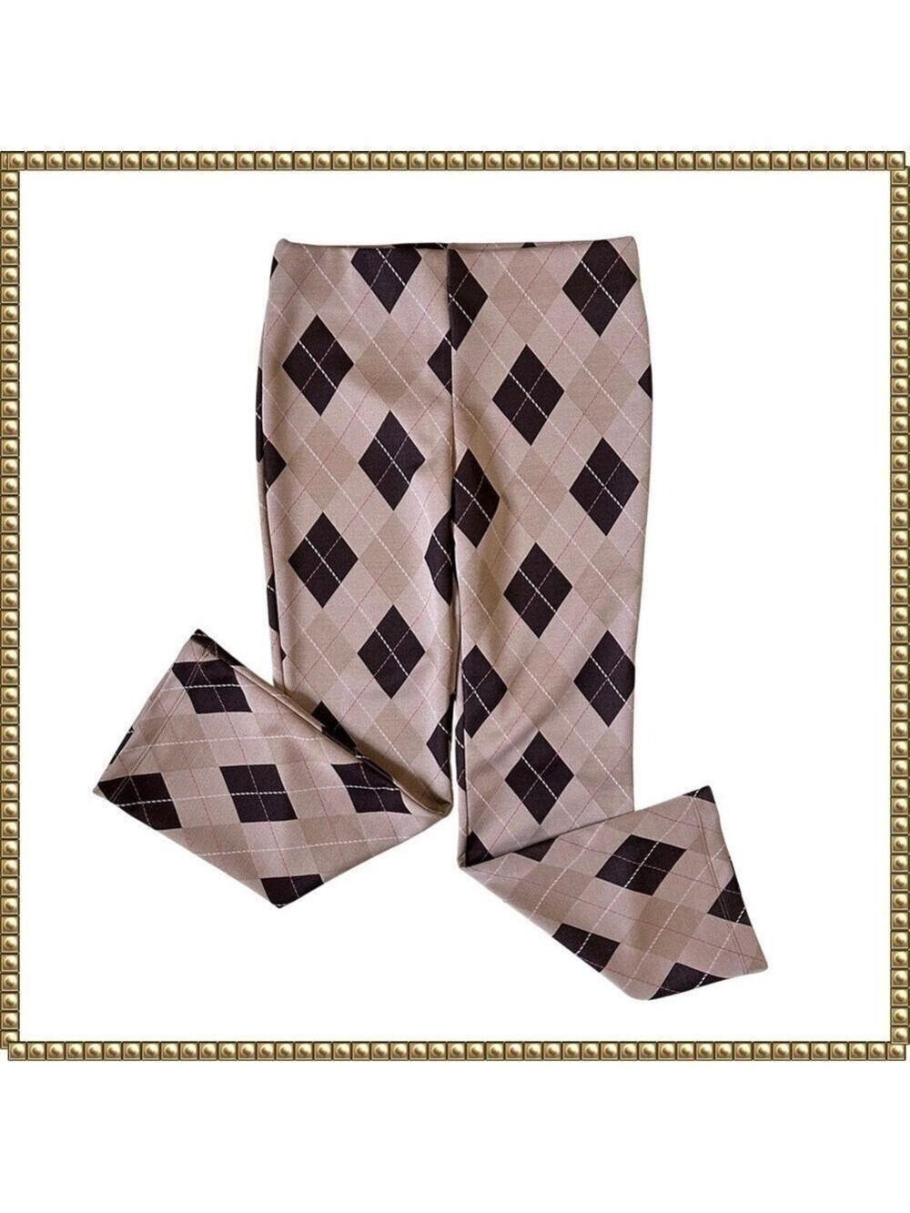 Altar'd State Brown Plaid Cropped Flare Pants Small